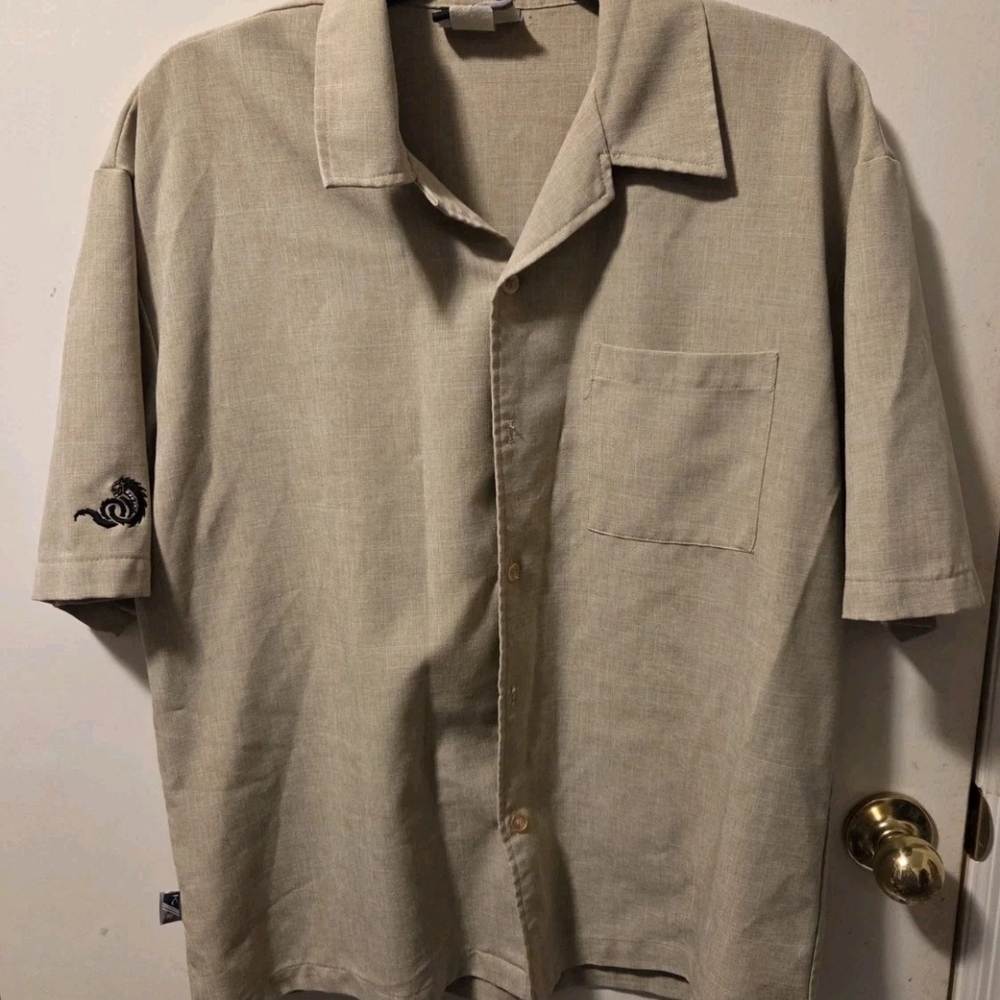 Vintage Kik Wear California Smooth Cuts Shirt Mens MEDIUM beige button rare
